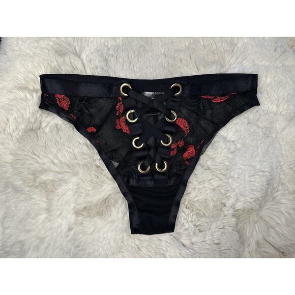 Honey Birdette FREYAH 🖤 Black and Red Floral Brief XS
